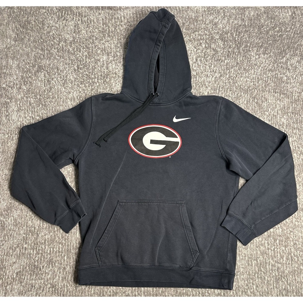 Georgia Bulldogs Hoodie Mens Large Black NCAA Football Nike Pullover Sweatshirt